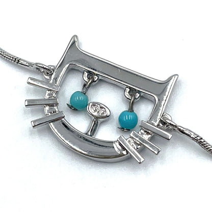 Dior Cat & D Metal Color Beads Silver Turquoise Blue Bracelet — view 5