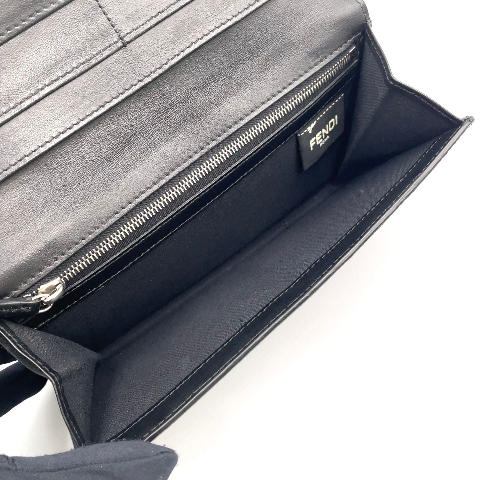 Fendi Zucca Pattern Continental Leather Brown Black Wallet Silver — view 5