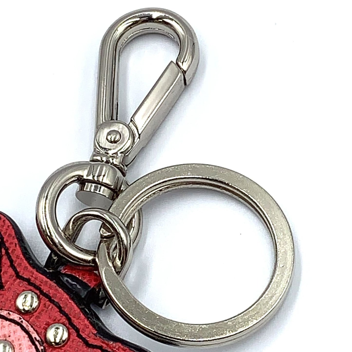 Prada Saffiano Leather Bear Bag Charm Metal Pink Red Key Holder Silver — view 8