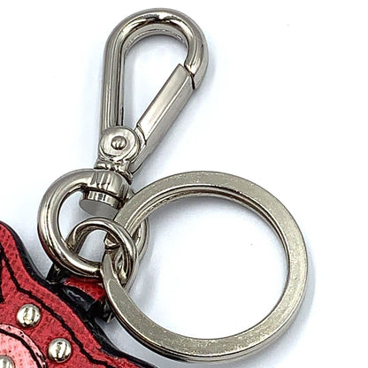 Prada Saffiano Leather Bear Bag Charm Metal Pink Red Key Holder Silver — view 8