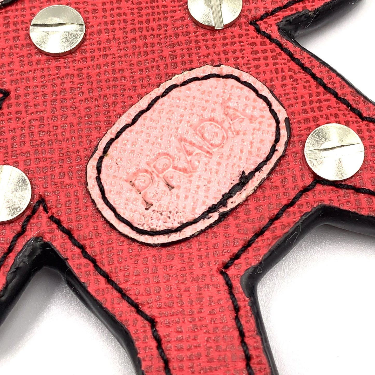 Prada Saffiano Leather Bear Bag Charm Metal Pink Red Key Holder Silver — view 3