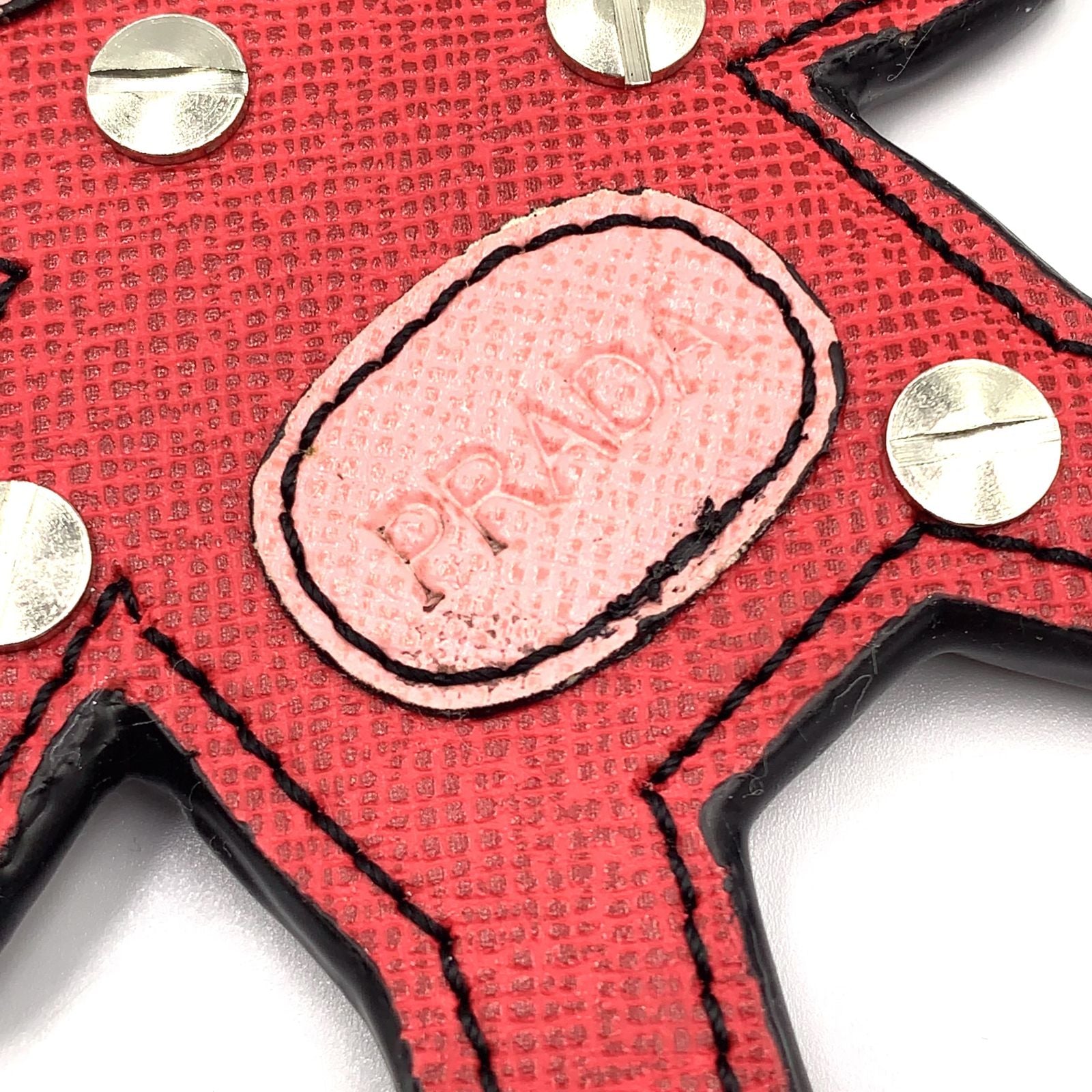 Prada Saffiano Leather Bear Bag Charm Metal Pink Red Key Holder Silver — view 3