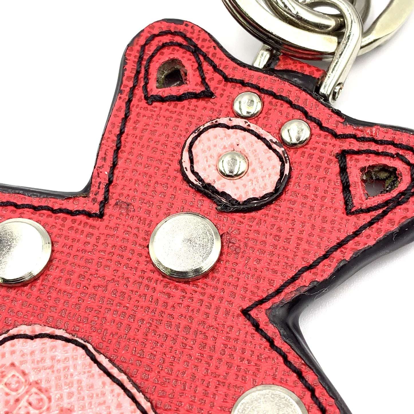 Prada Saffiano Leather Bear Bag Charm Metal Pink Red Key Holder Silver — view 4