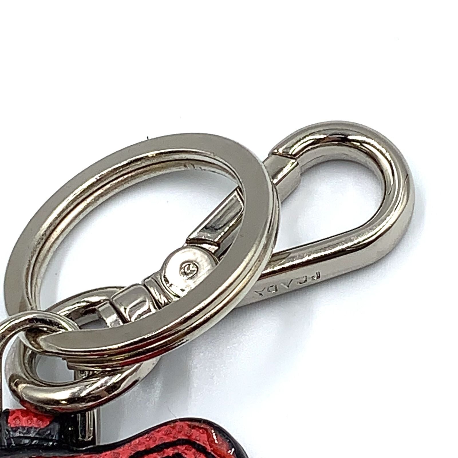 Prada Saffiano Leather Bear Bag Charm Metal Pink Red Key Holder Silver — view 9