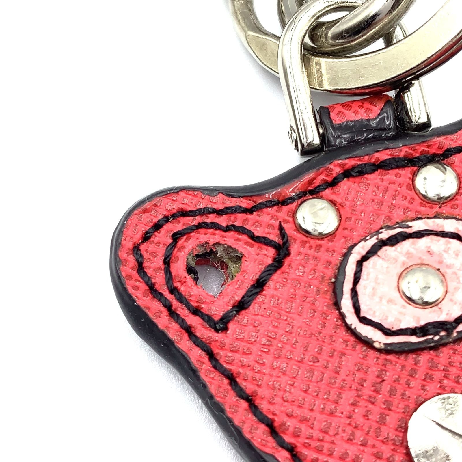 Prada Saffiano Leather Bear Bag Charm Metal Pink Red Key Holder Silver — view 6