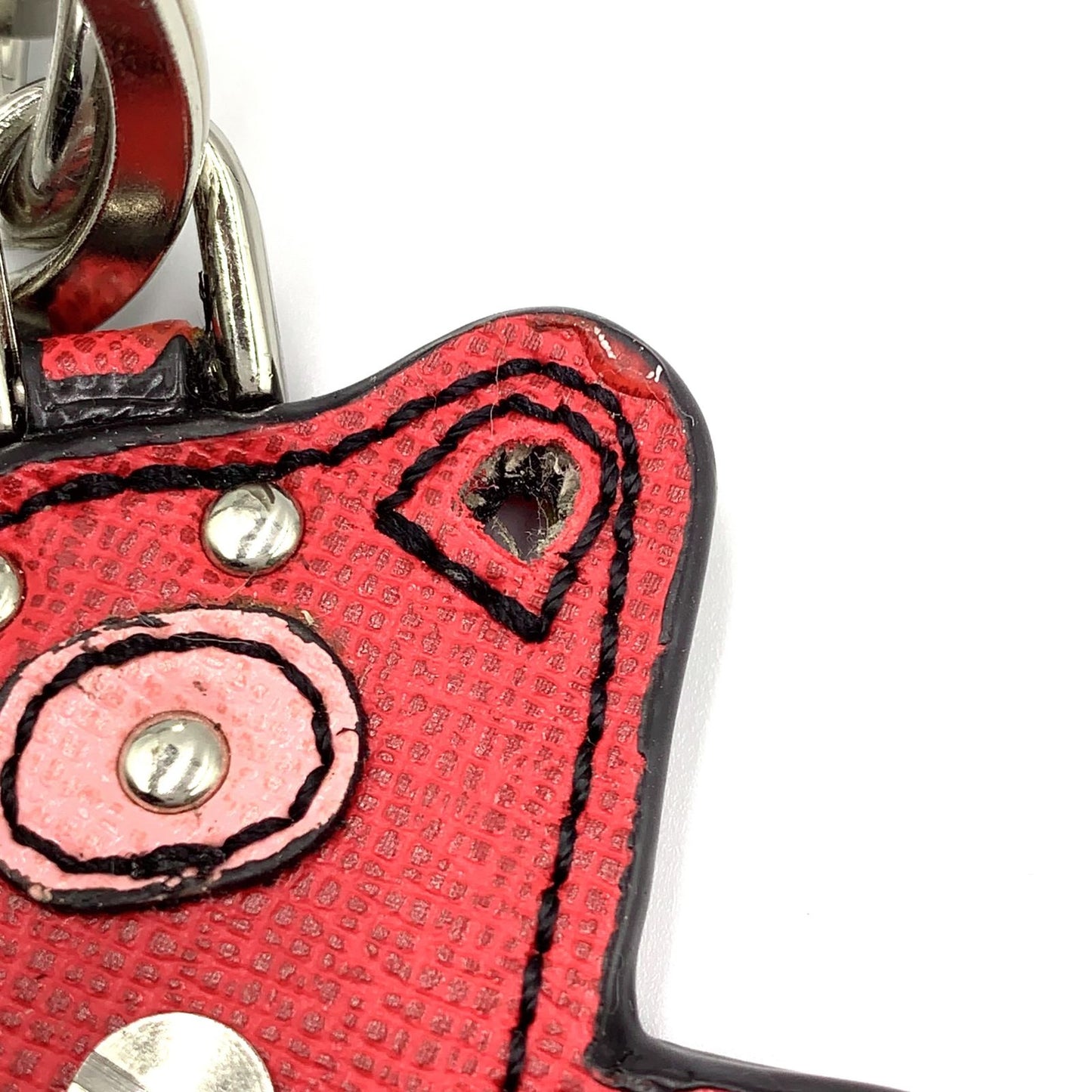 Prada Saffiano Leather Bear Bag Charm Metal Pink Red Key Holder Silver — view 5