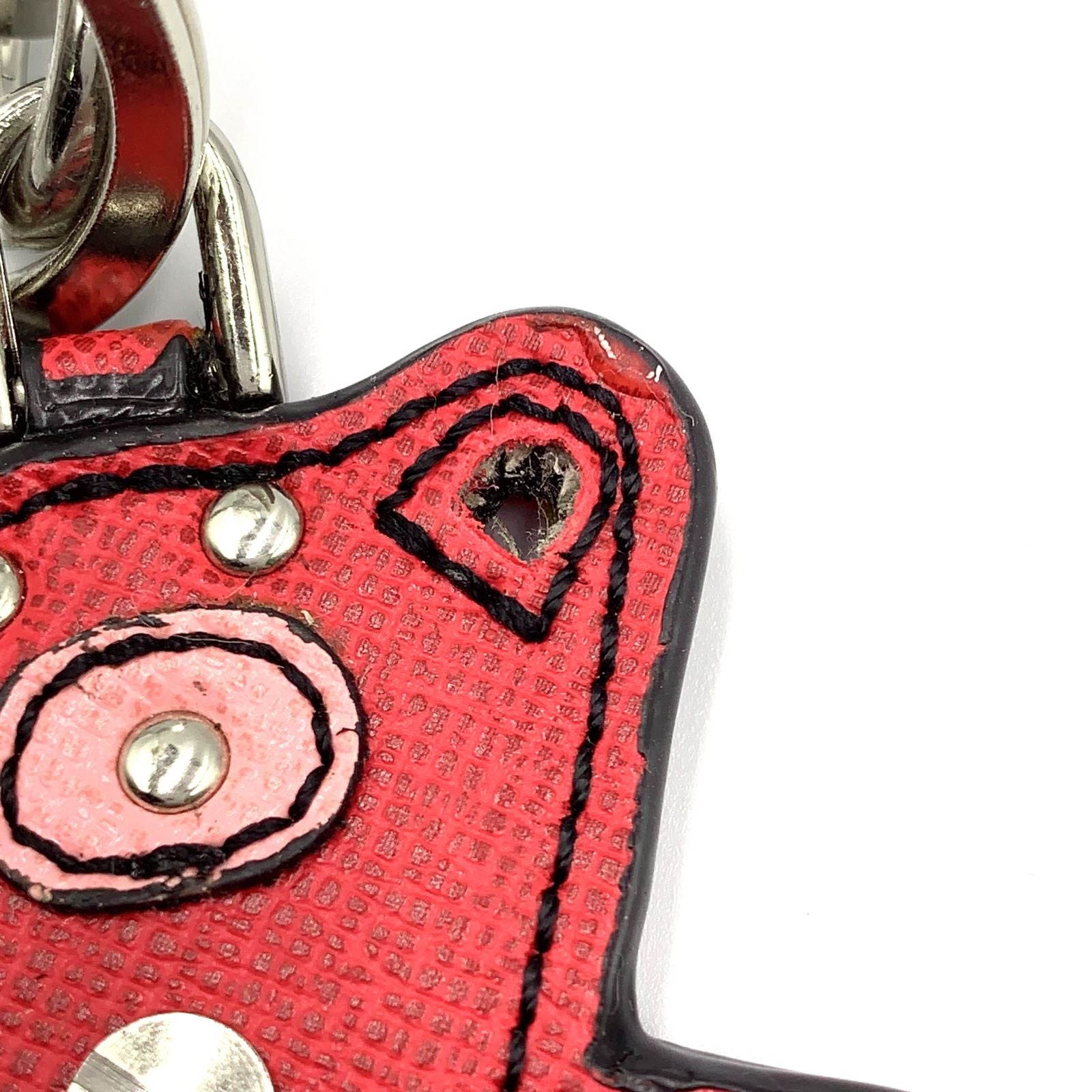 Prada Saffiano Leather Bear Bag Charm Metal Pink Red Key Holder Silver — view 5