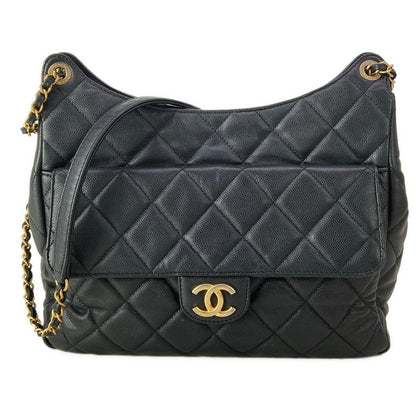 Chanel Shoulder Bag Quilted Hobo Black Metal Chain Gold