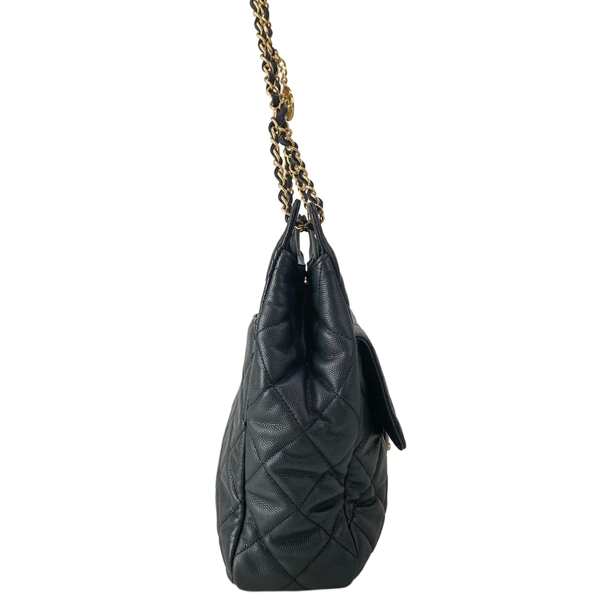 Chanel Shoulder Bag Quilted Hobo Black Metal Chain Gold — view 2