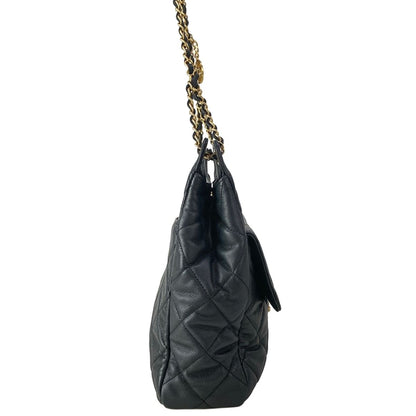 Chanel Shoulder Bag Quilted Hobo Black Metal Chain Gold — view 2