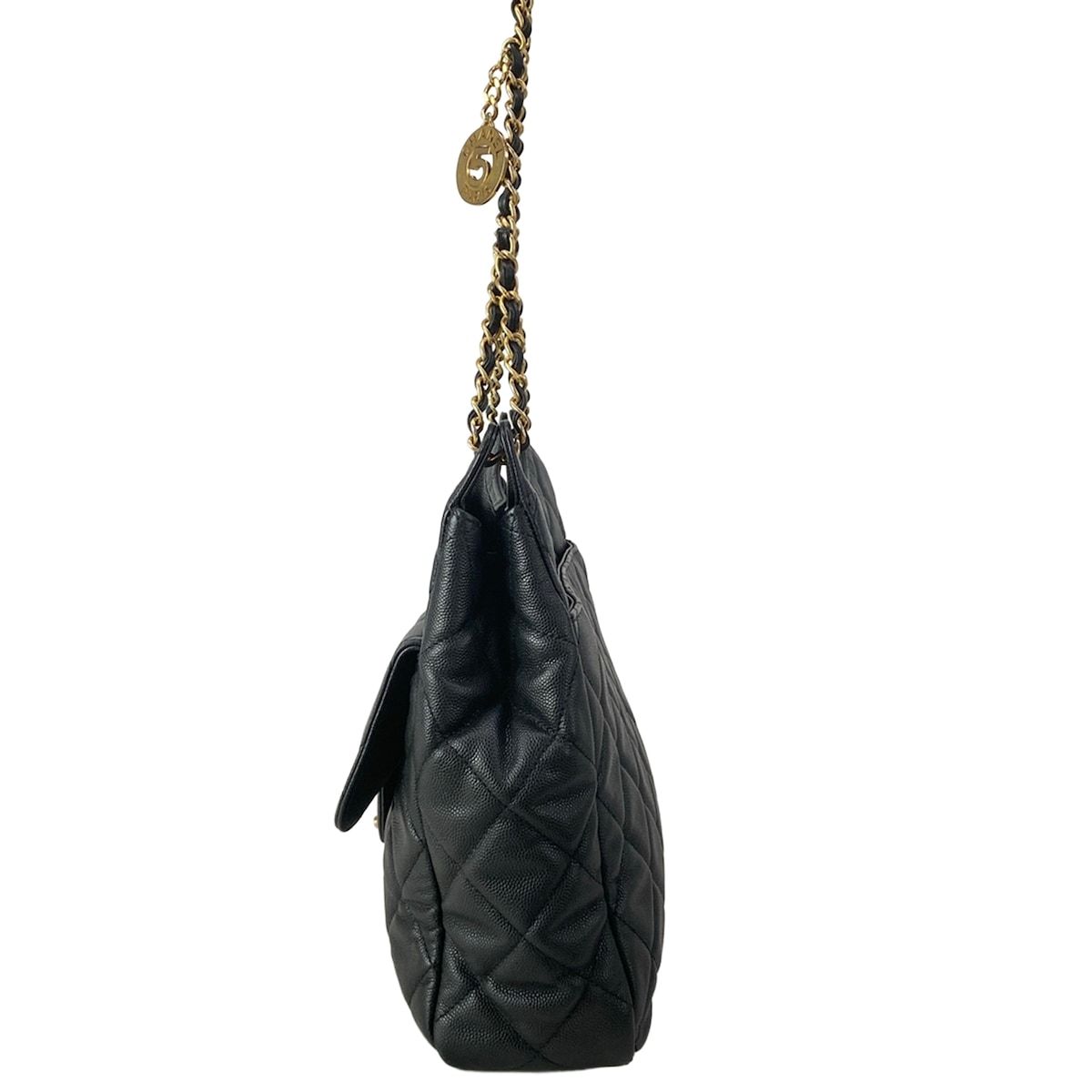 Chanel Shoulder Bag Quilted Hobo Black Metal Chain Gold — view 4