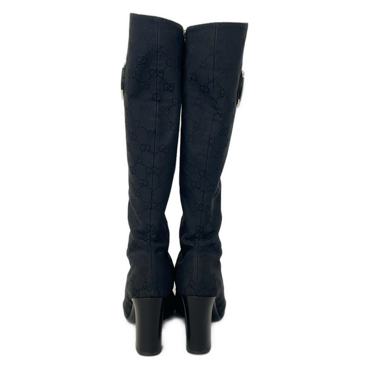 Gucci Long Boots 36.5 C Black Dark Green GG Pattern Horsebit Leather — view 3