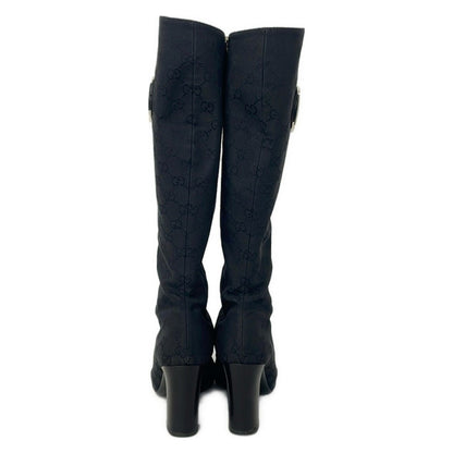 Gucci Long Boots 36.5 C Black Dark Green GG Pattern Horsebit Leather — view 3