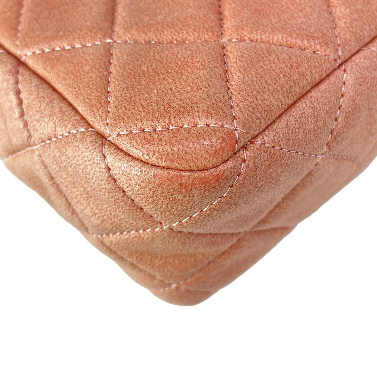 Chanel Shoulder Bag Double Flap Quilted Pink Beige Chain Silver Lambskin — view 9