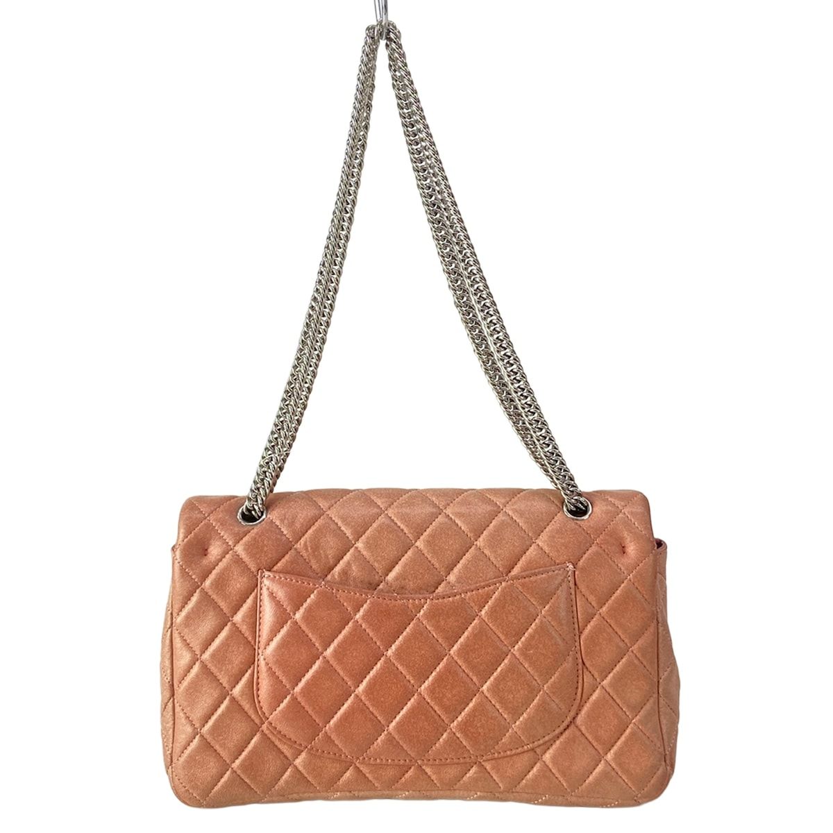 Chanel Shoulder Bag Double Flap Quilted Pink Beige Chain Silver Lambskin — view 3