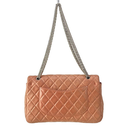 Chanel Shoulder Bag Double Flap Quilted Pink Beige Chain Silver Lambskin — view 3