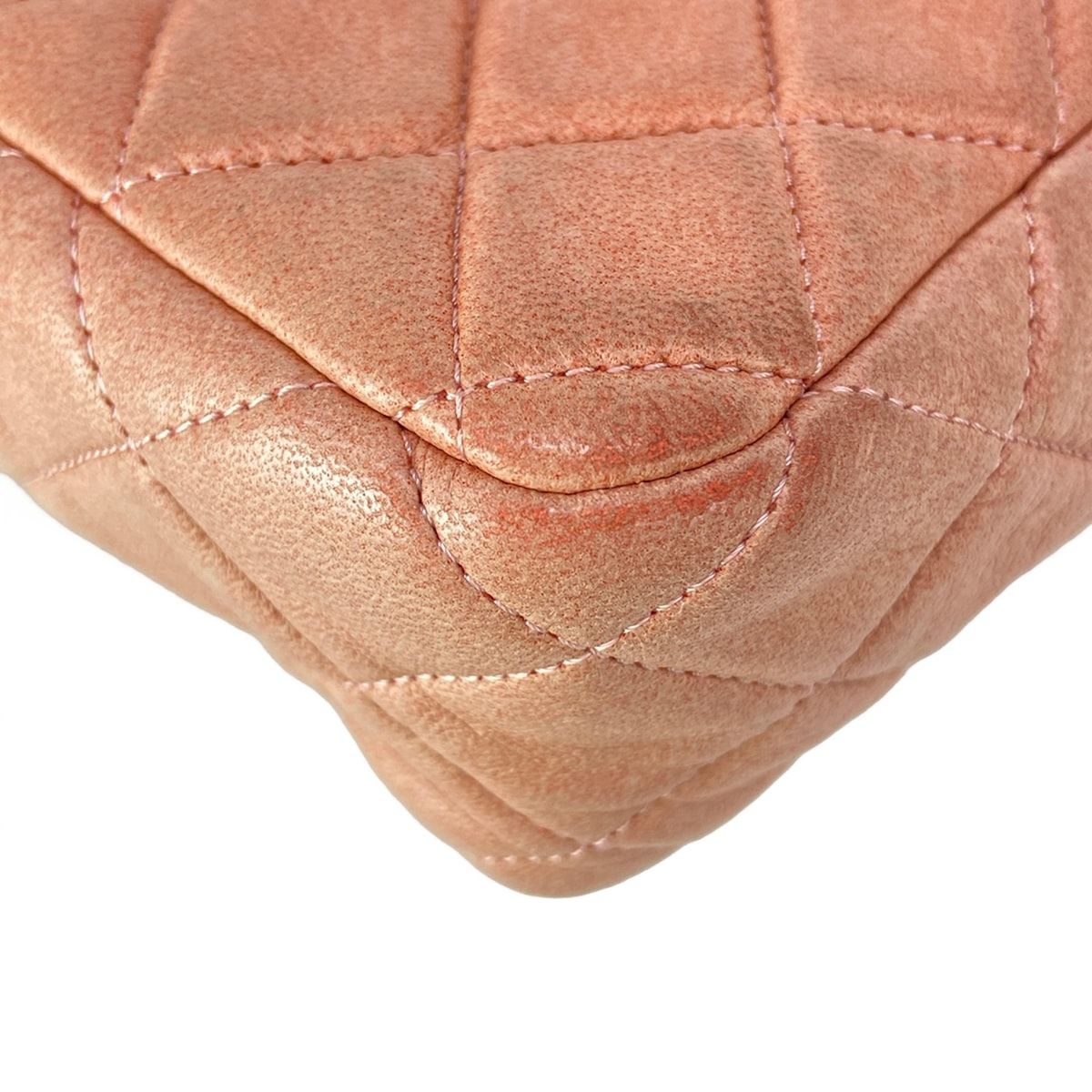 Chanel Shoulder Bag Double Flap Quilted Pink Beige Chain Silver Lambskin — view 8
