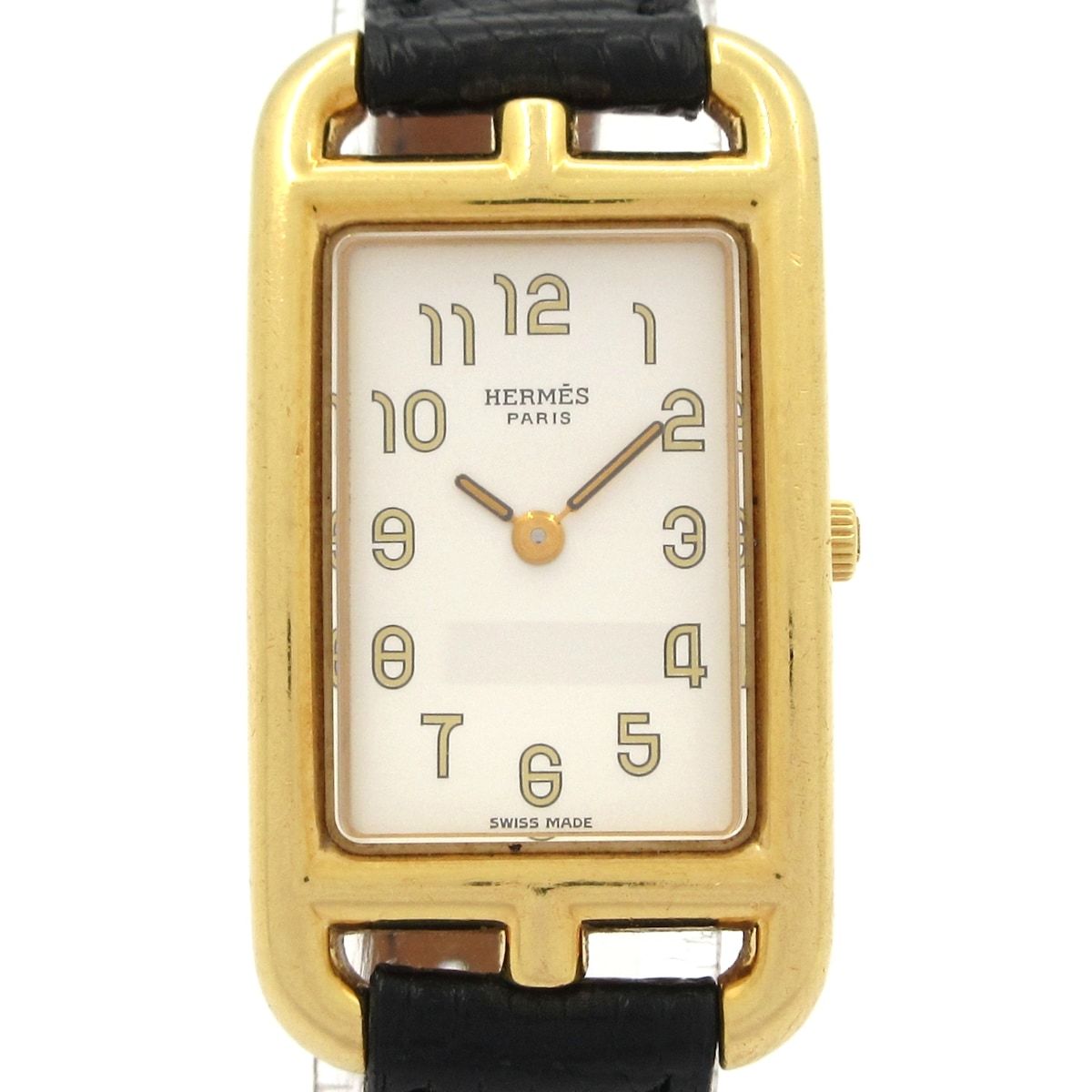 Hermes Watch Nantucket 18k Yellow Gold Leather z White