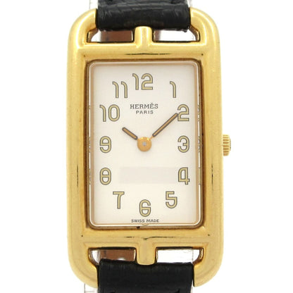 Hermes Watch Nantucket 18k Yellow Gold Leather z White