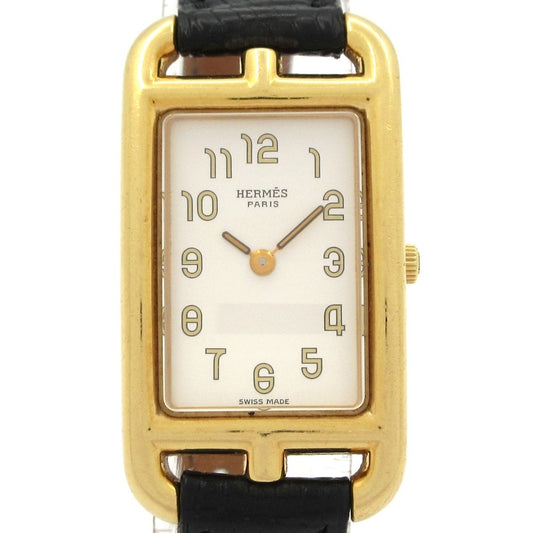 Hermes Watch Nantucket 18k Yellow Gold Leather z White