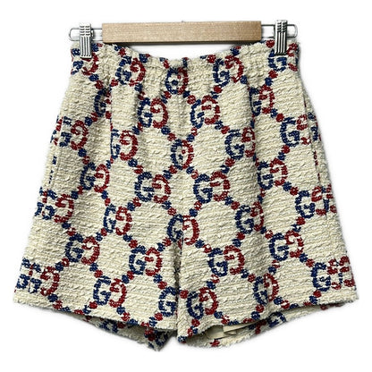 Gucci Shorts 38 S Ivory Blue Red GG Pattern Tweed