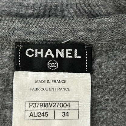 Chanel Sleeveless Top 34 Tweed Trim Tank Top Gray Multi Fringe — view 3
