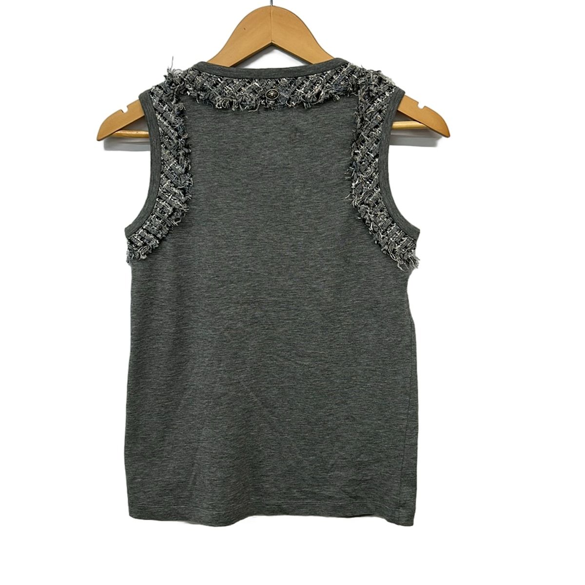 Chanel Sleeveless Top 34 Tweed Trim Tank Top Gray Multi Fringe — view 2