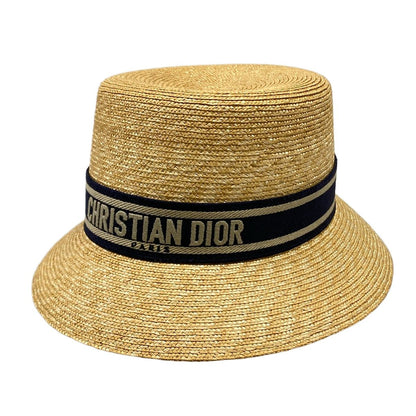 Dior Hat 58 Beige Blue Gray Straw Hat Cotton