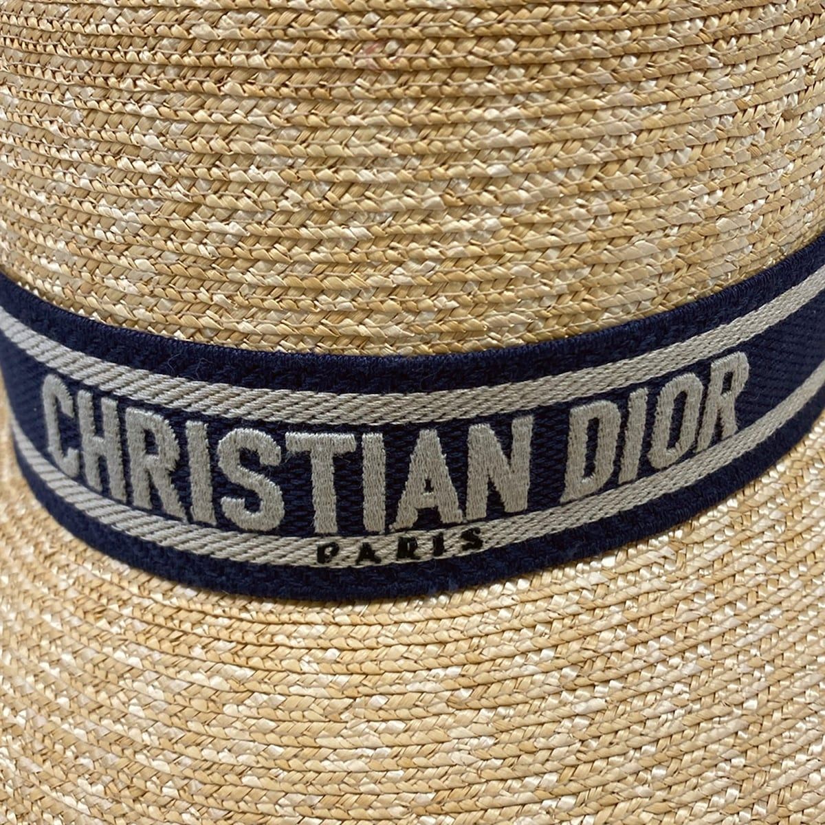 Dior Hat 58 Beige Blue Gray Straw Hat Cotton — view 7