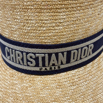Dior Hat 58 Beige Blue Gray Straw Hat Cotton — view 7