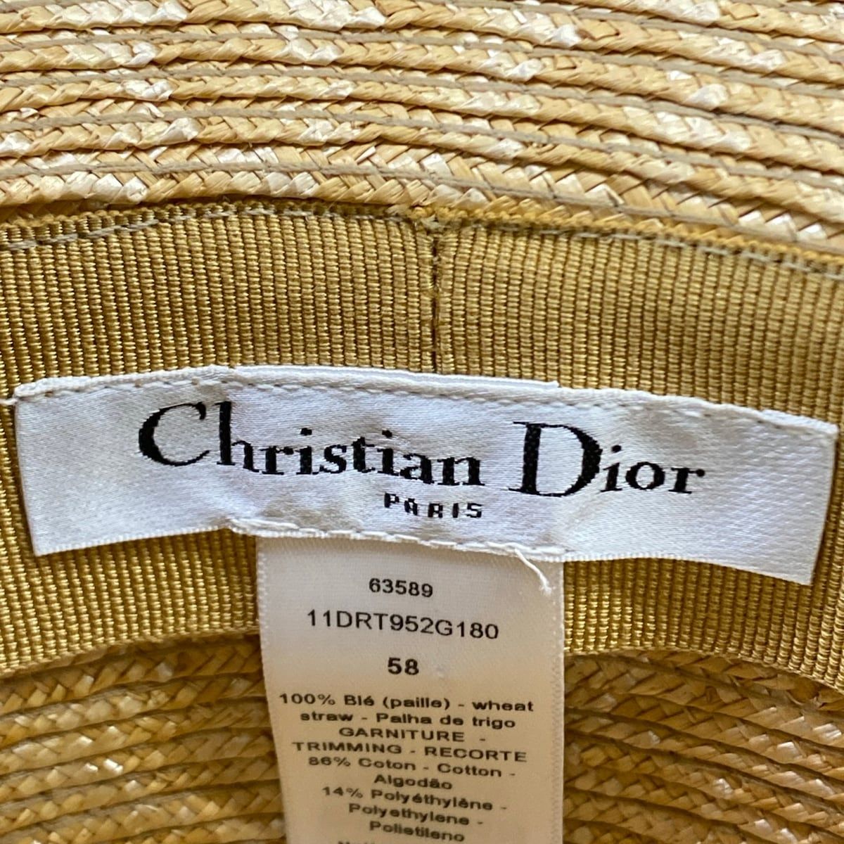 Dior Hat 58 Beige Blue Gray Straw Hat Cotton — view 5