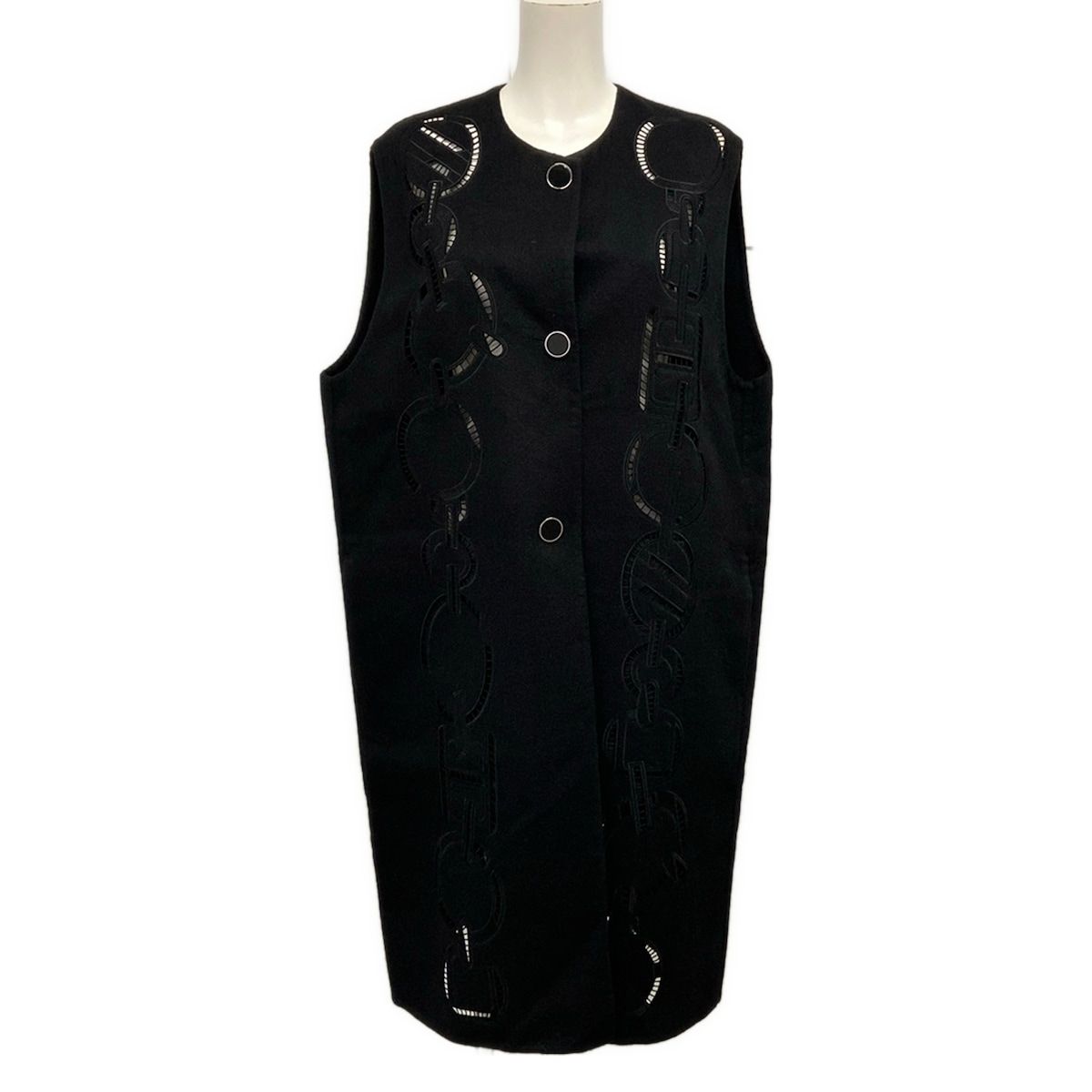 Hermes Coat 36 S Chaine D'ancre Black Long Gilet Embroidery Double Face