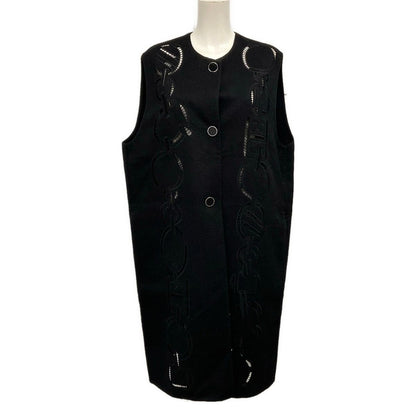 Hermes Coat 36 S Chaine D'ancre Black Long Gilet Embroidery Double Face