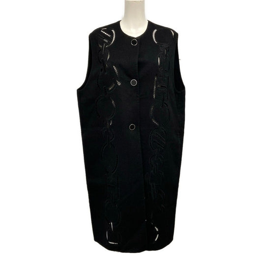 Hermes Coat 36 S Chaine D'ancre Black Long Gilet Embroidery Double Face