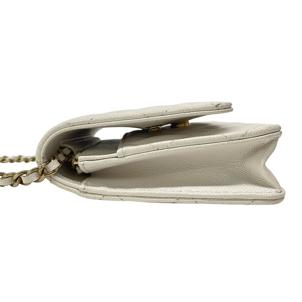 Chanel Wallet Quilted White Chain Gold Metal — view 9