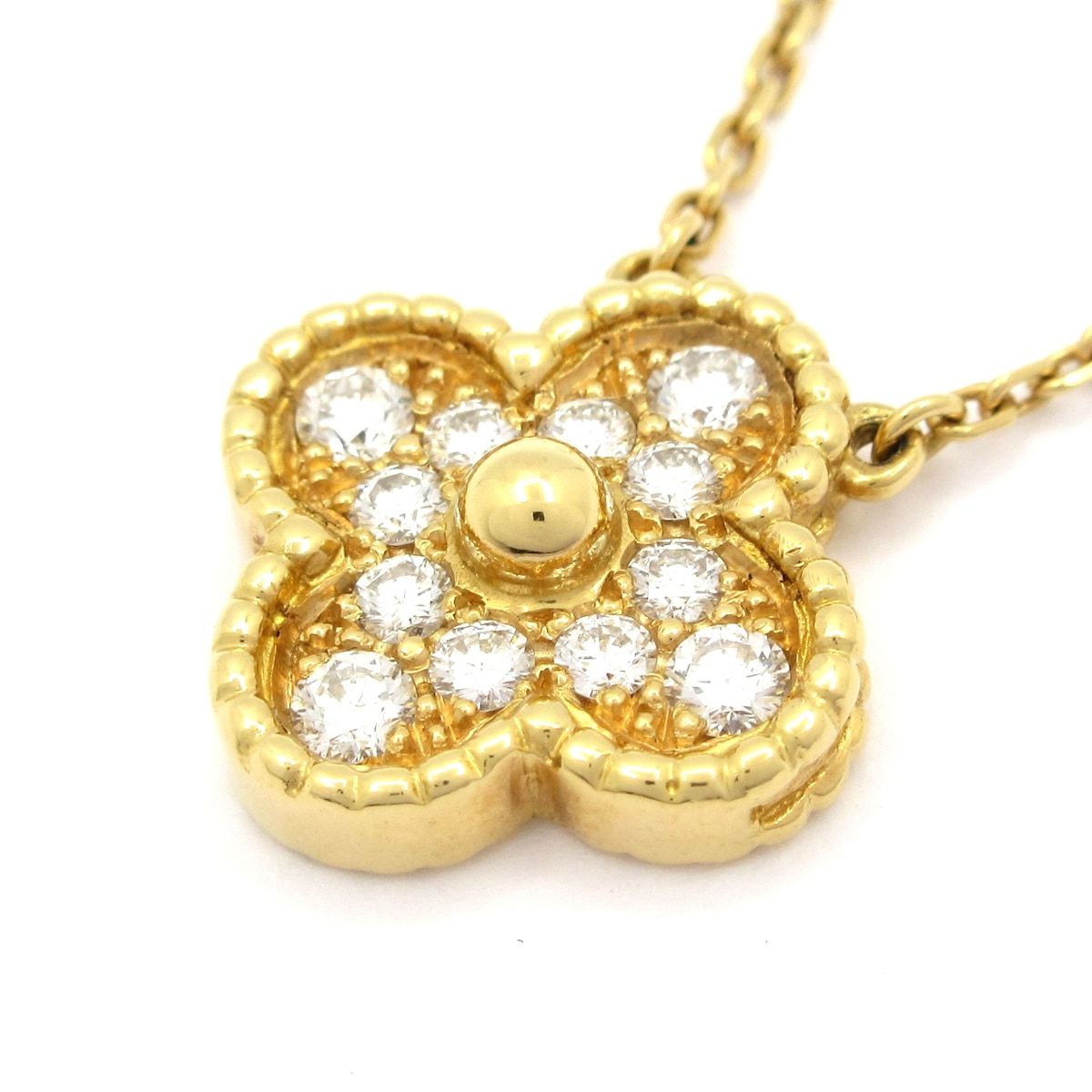 Van Cleef & Arpels Necklace Vintage Alhambra 18k Yellow Gold Diamond Pave
