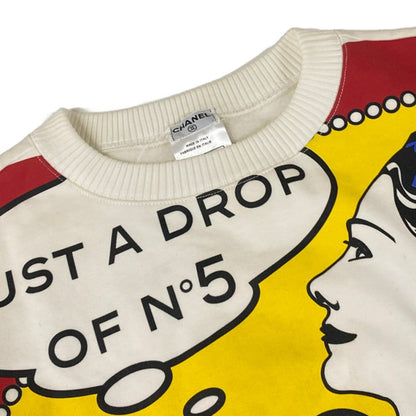 Chanel Sweatshirt 36 S Ivory Red Multi Crew Neck Long Sleeve Mademoiselle Cotton — view 7