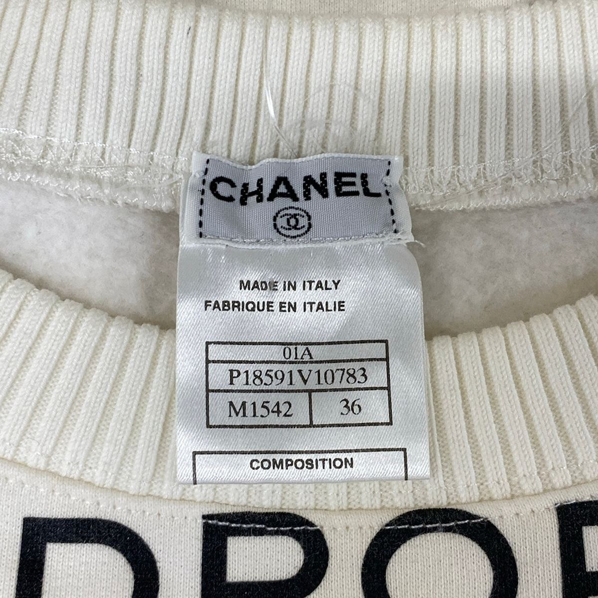 Chanel Sweatshirt 36 S Ivory Red Multi Crew Neck Long Sleeve Mademoiselle Cotton — view 3