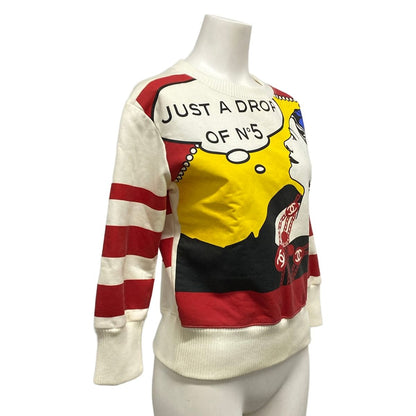 Chanel Sweatshirt 36 S Ivory Red Multi Crew Neck Long Sleeve Mademoiselle Cotton — view 9