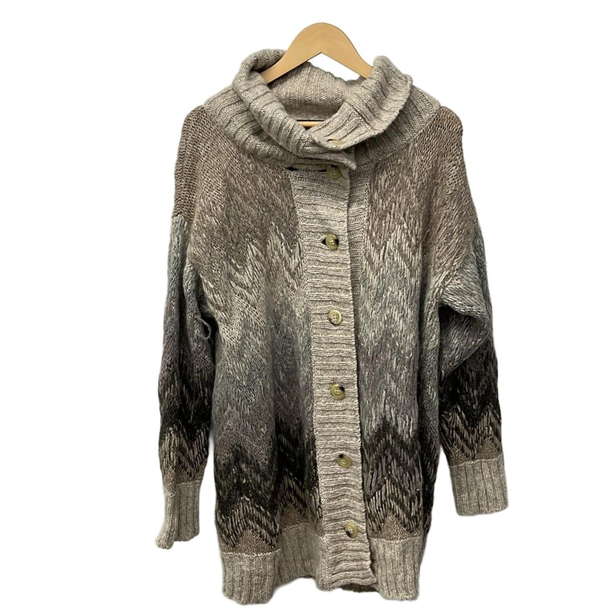 Max Maraweekend Coat L Gray Beige Dark Brown Multi Long Sleeve Knit Spring
