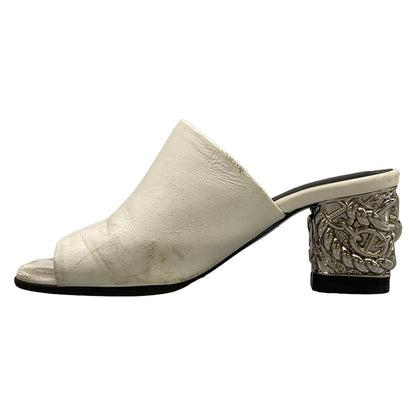 Hermes Sandals 36 Glossy White Silver Chunky Heels Open Toe Chaine D'ancre — view 3