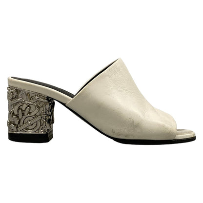 Hermes Sandals 36 Glossy White Silver Chunky Heels Open Toe Chaine D'ancre — view 4