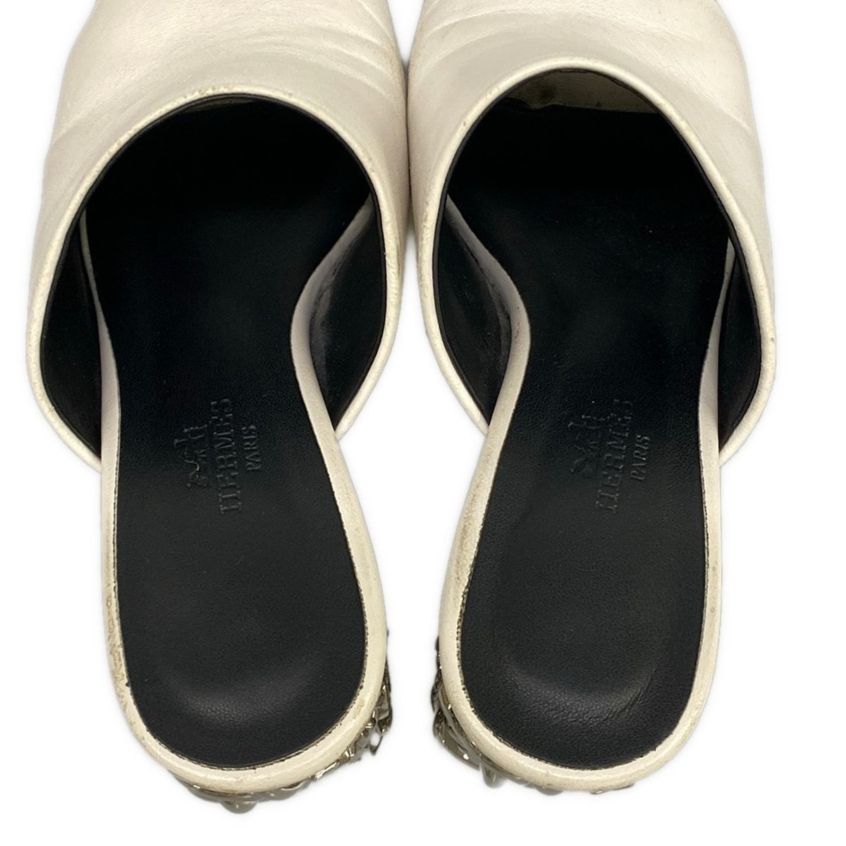 Hermes Sandals 36 Glossy White Silver Chunky Heels Open Toe Chaine D'ancre — view 7