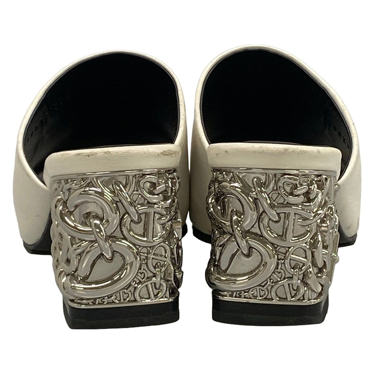 Hermes Sandals 36 Glossy White Silver Chunky Heels Open Toe Chaine D'ancre — view 6
