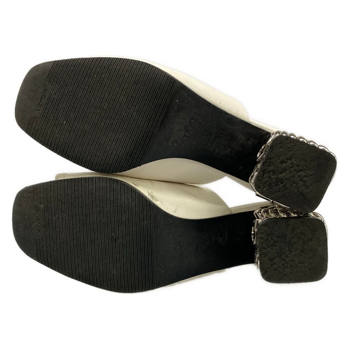 Hermes Sandals 36 Glossy White Silver Chunky Heels Open Toe Chaine D'ancre — view 8