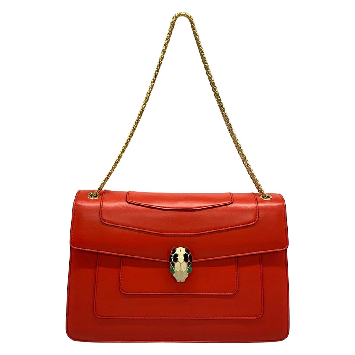 Bvlgari Shoulder Bag Serpenti Forever Red Chain Leather