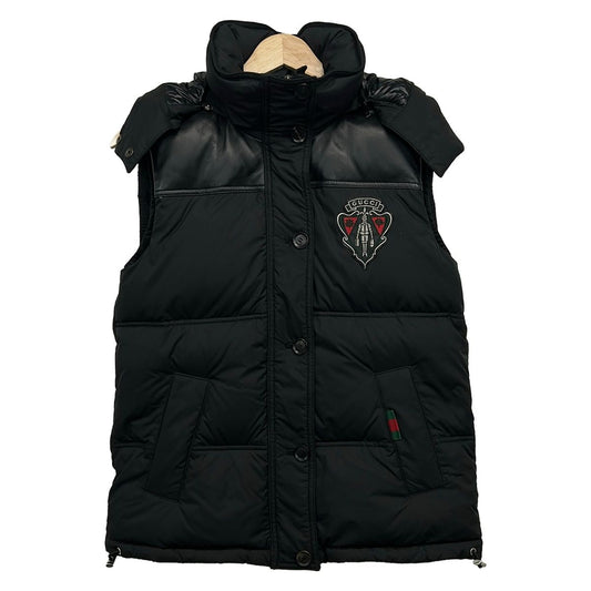 Gucci Down Vest 38 S Black Gray Multi Leather Winter