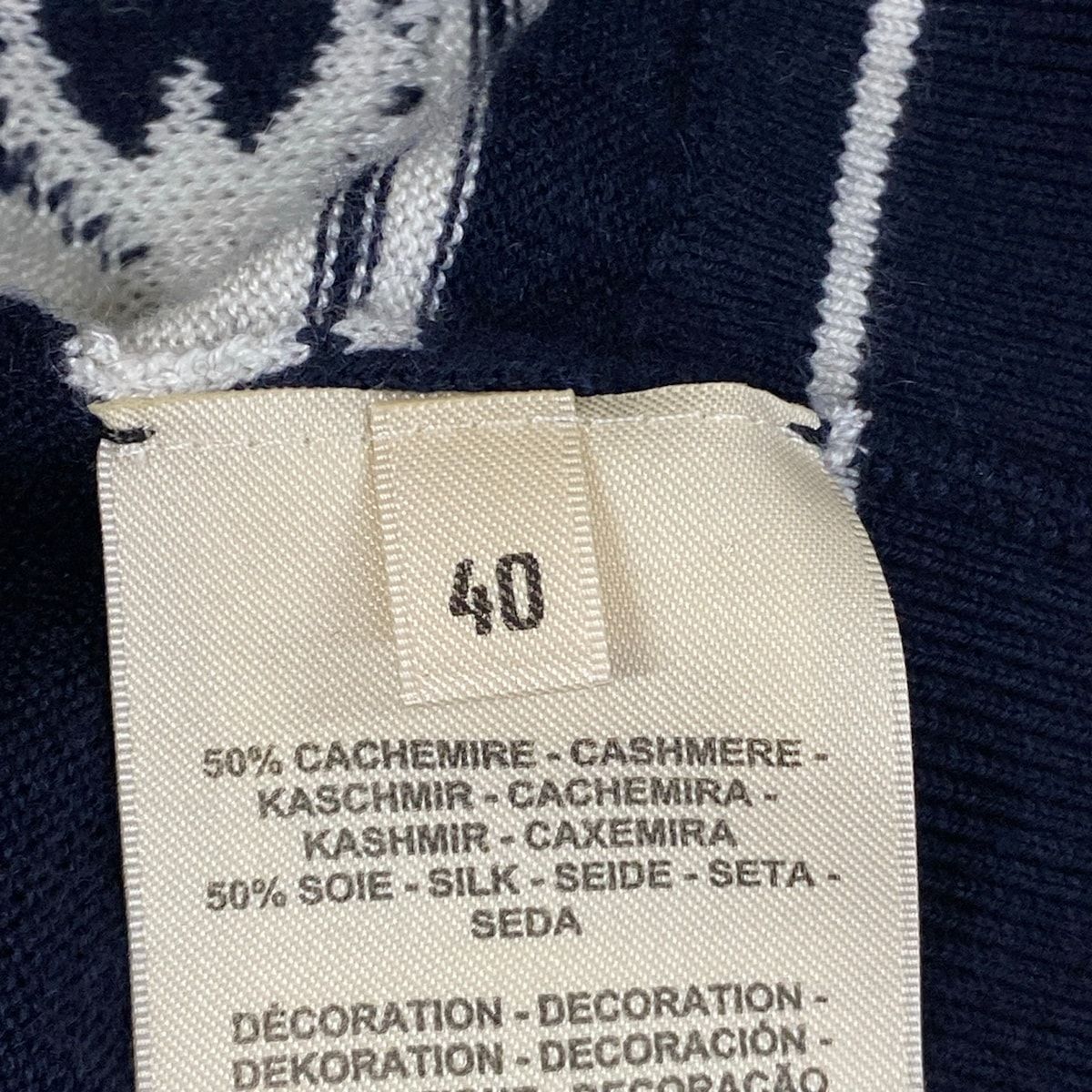 Hermes Cardigan 40 M Chaine D'ancre Navy White Spring Autumn Cashmere Silk — view 5