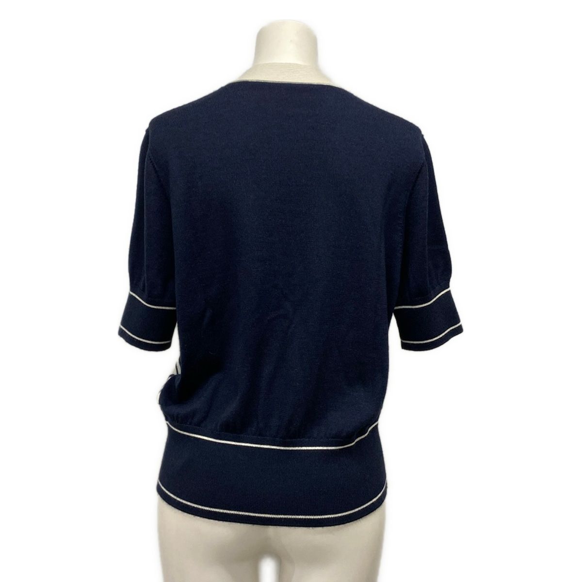 Hermes Cardigan 40 M Chaine D'ancre Navy White Spring Autumn Cashmere Silk — view 2