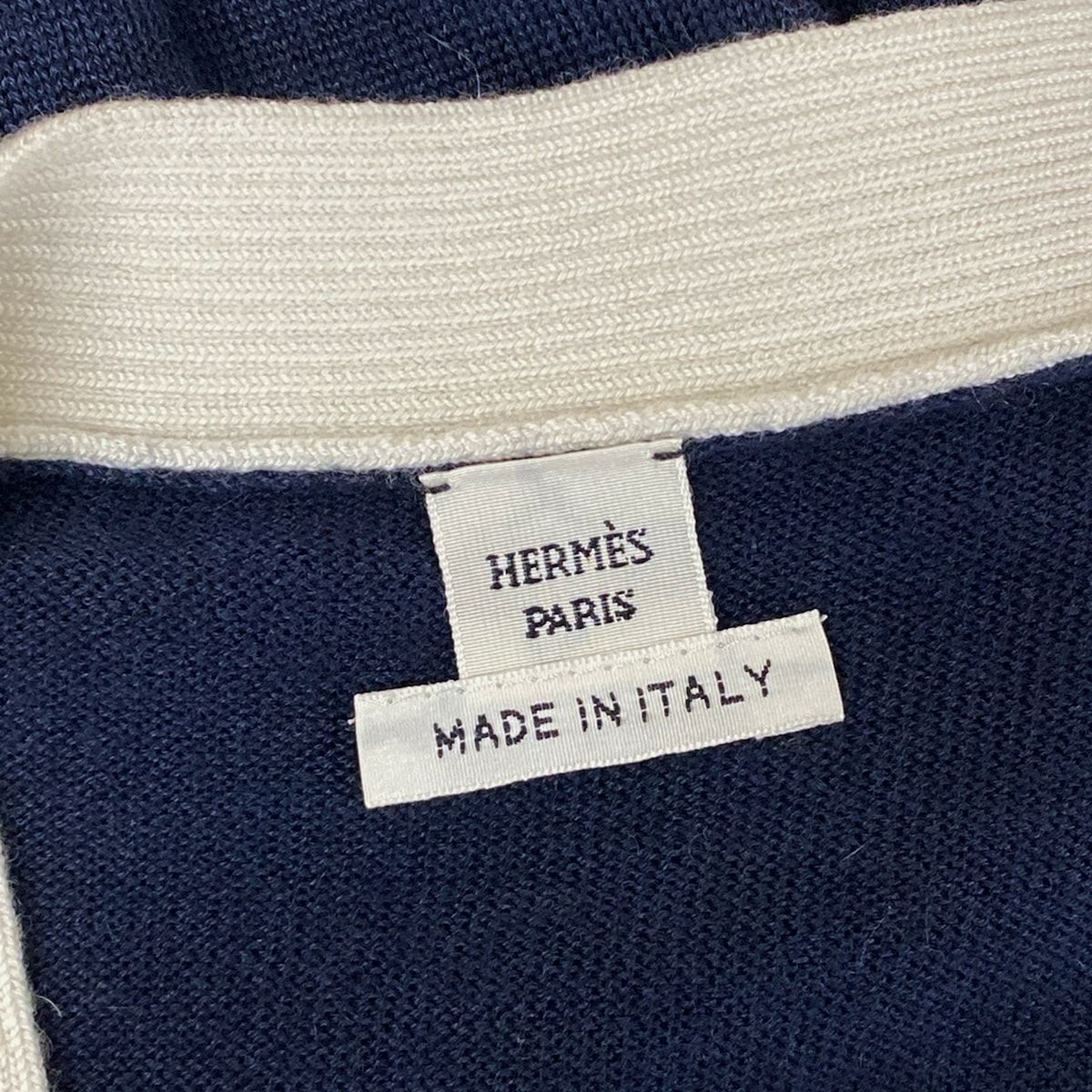 Hermes Cardigan 40 M Chaine D'ancre Navy White Spring Autumn Cashmere Silk — view 3